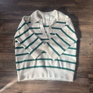 Green and White Coastal Sweater